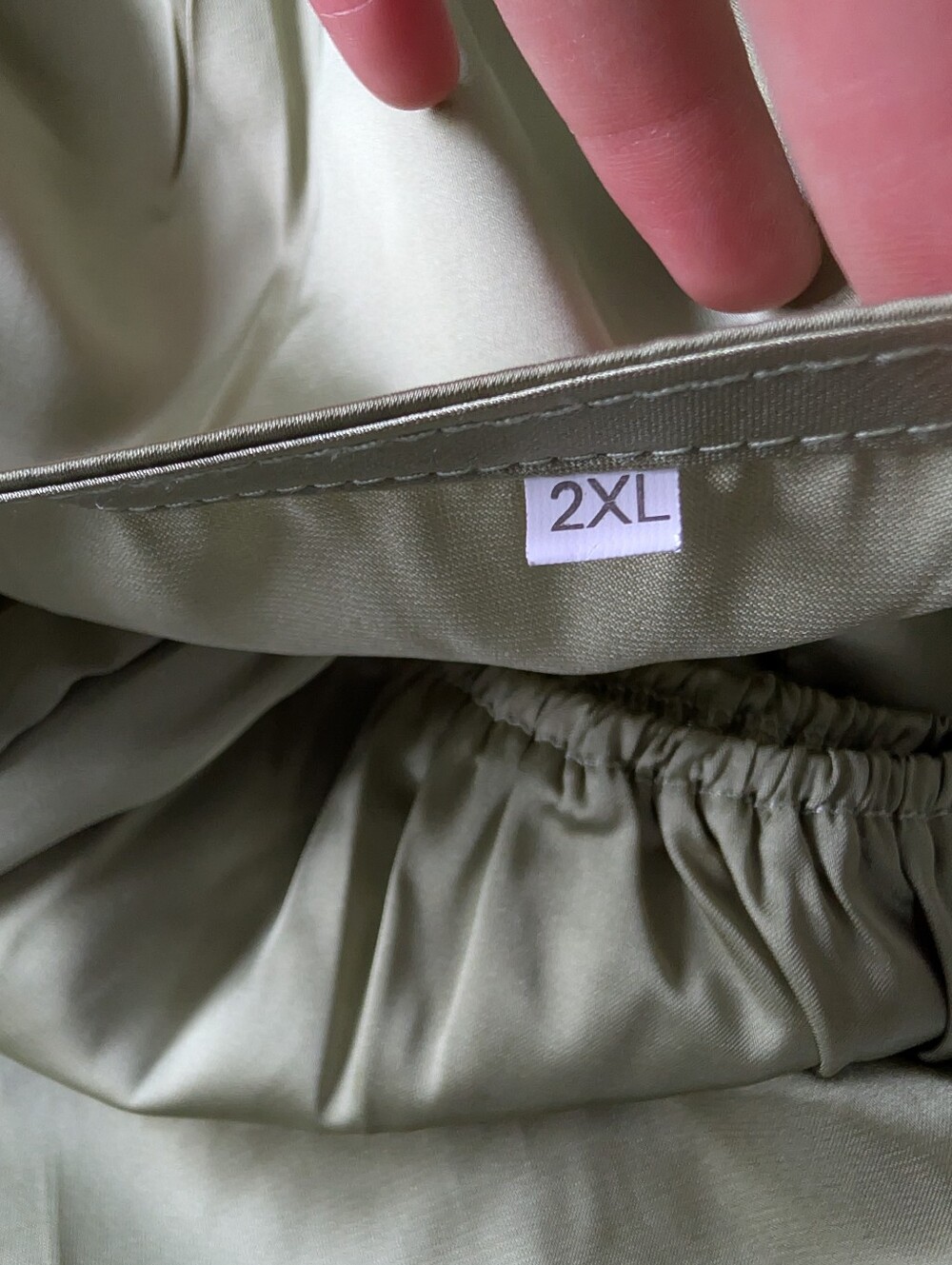Satin Tailored Sage Green Long Sleeve V Neck Blouse Quiet Luxury Smocked Sz XXL image 10
